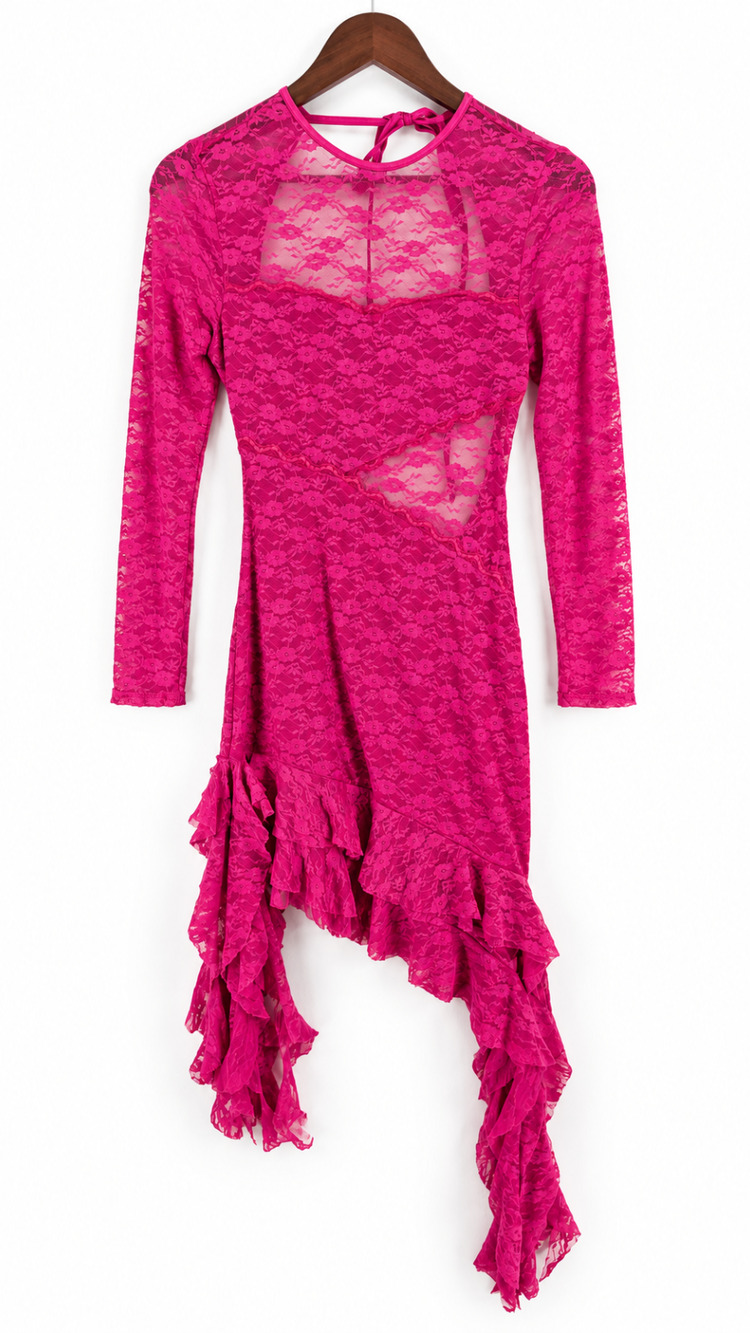 Women’s Fuchsia Mesh Floral Dress Size Small Ruffle Cocktail Fairycore Coquette